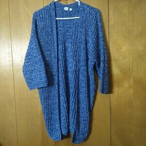 GAP Women's XS Blue Knit Open Front Cardigan Sweater 3/4 Sleeve Curved Hem